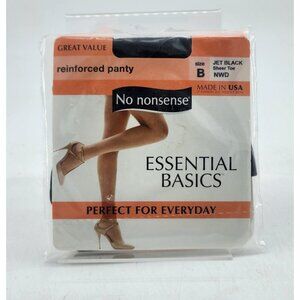 No Nonsense Essential Basics Reinforced Panty Sheer Toe Pantyhose Jet Black Sz B